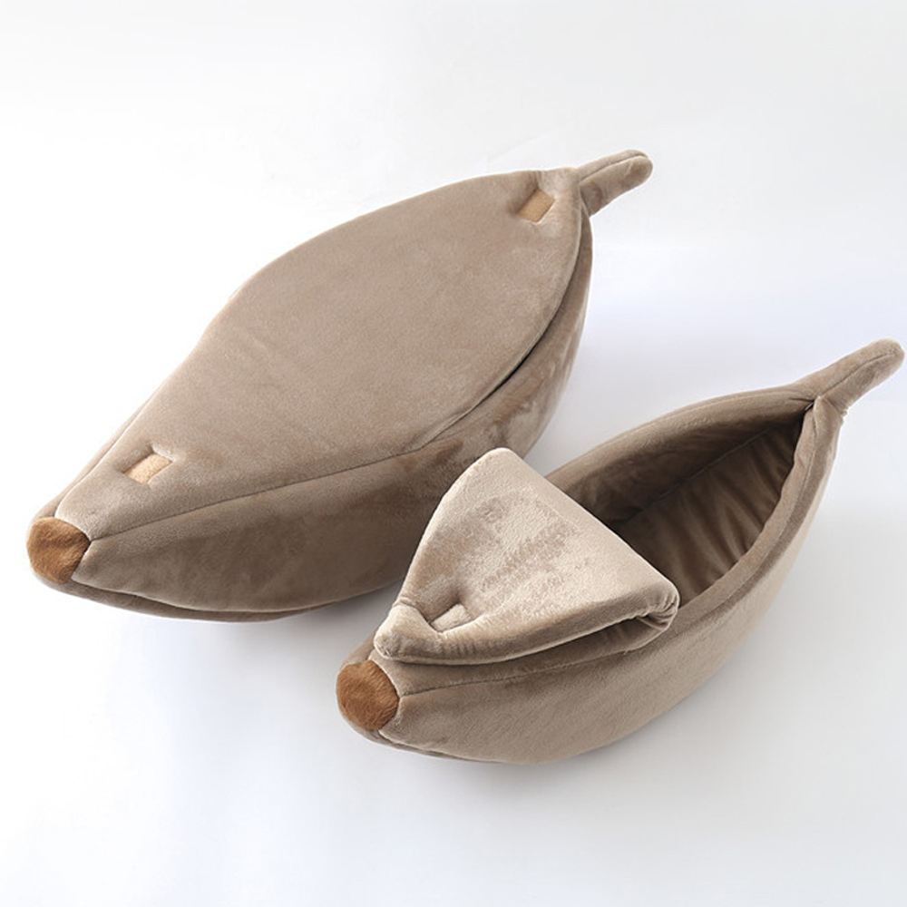 Gato de banana cama casa bonito aconchegante gato esteira camas quente portátil pet cesta canil almofada do cão de estimação gato suprimentos: Khaki / S 40x15x10