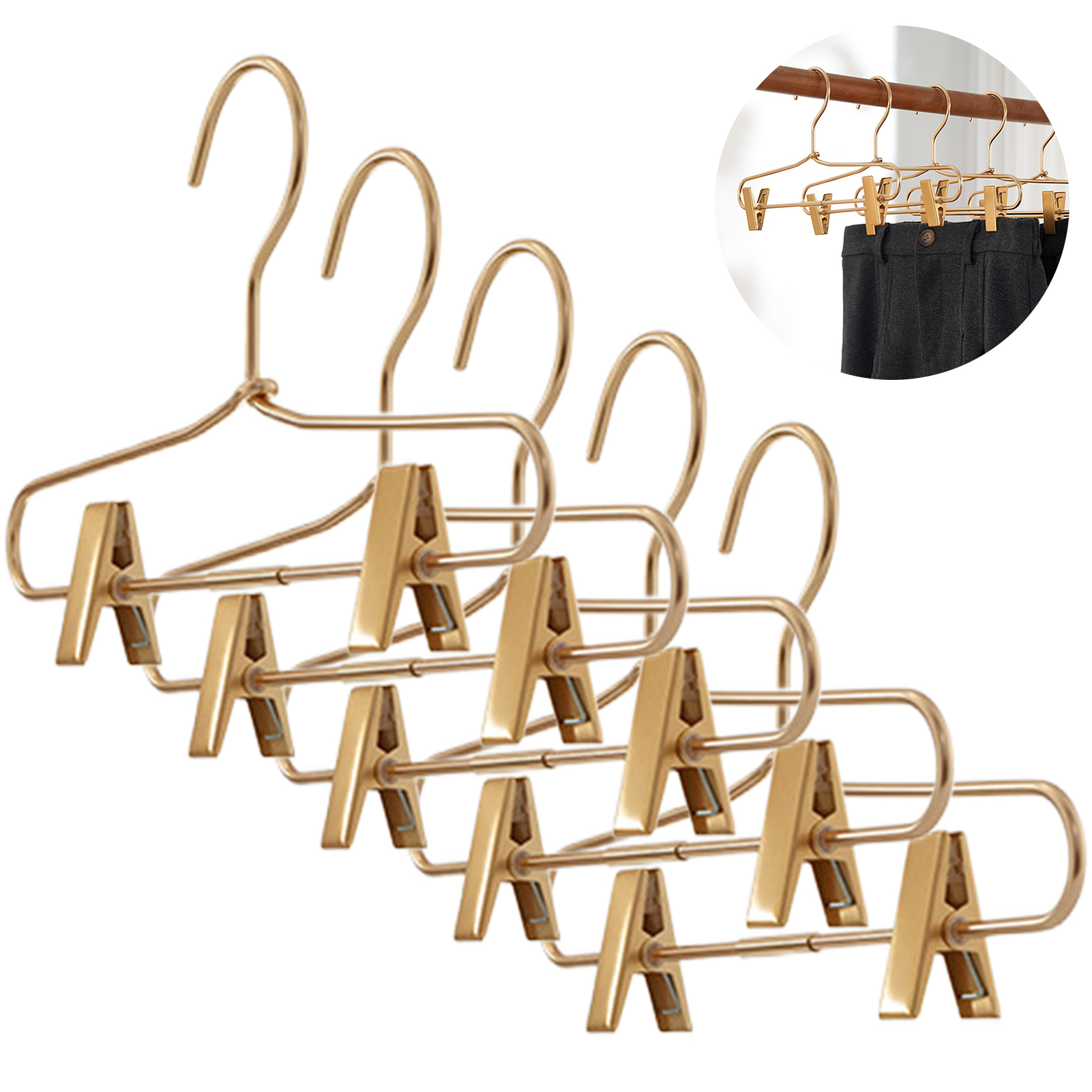 Grucce in metallo con clip Appendiabiti per guardaroba Appendiabiti in metallo leggero per Hotel domestici, dormitori, centri commerciali: Oro