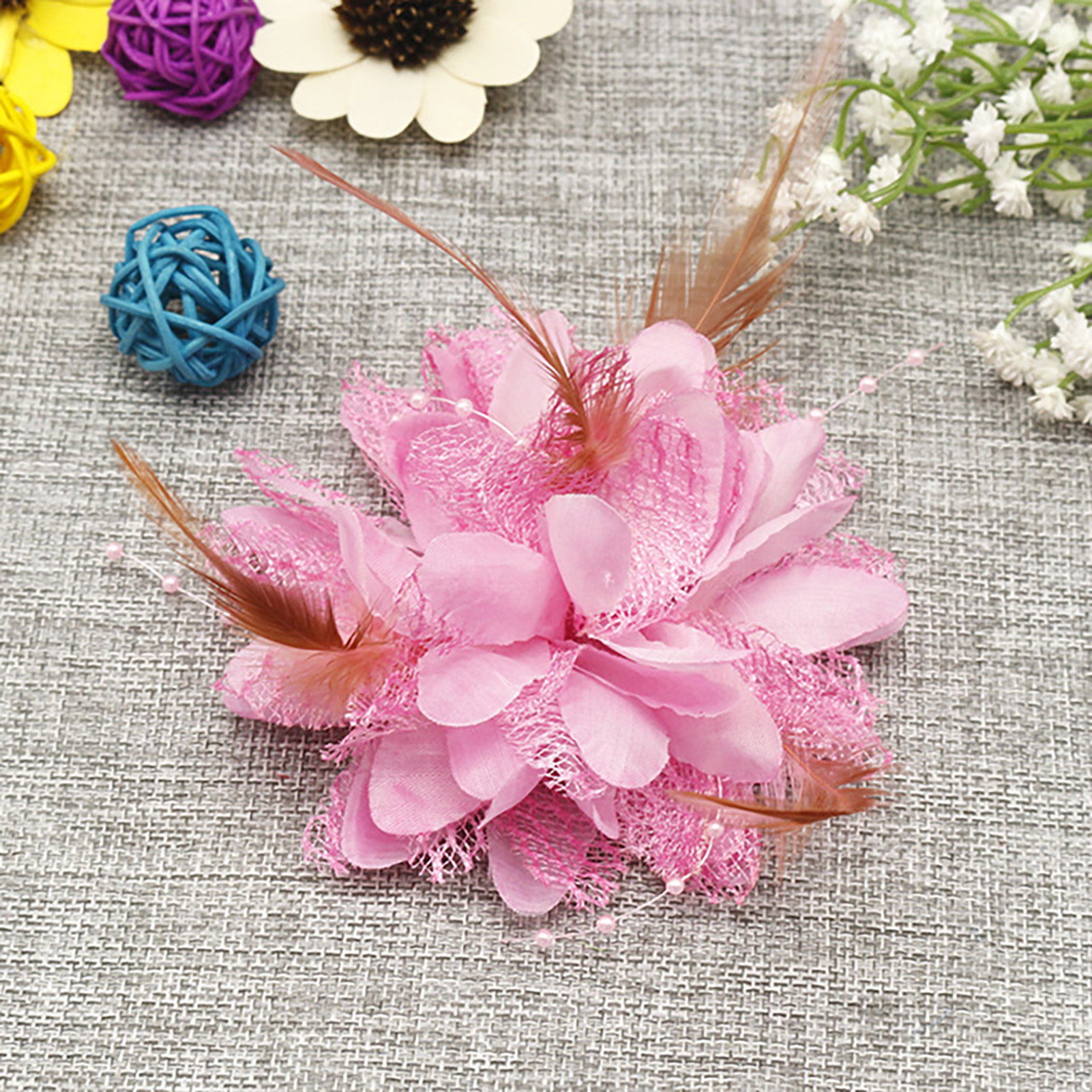 Bridal Feather Hair Clip Flower Ribbon Bead Corsage Hairpin For Women Wedding Hair Accessories Marrige Tiaras Dress Head Jewelry