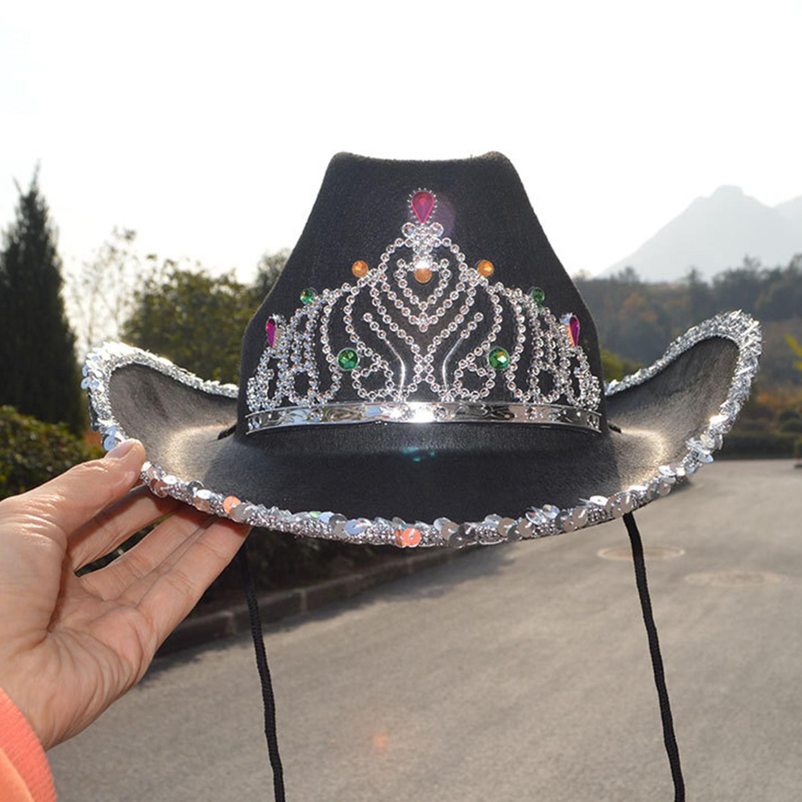 Cowboy Cowgirl Hat with Crown Wide Brim Feather Halloween Theme for Party Accessory Cosplay: black