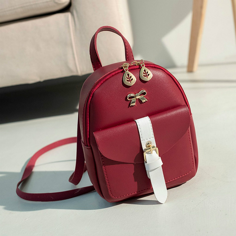 luxe cuir PU Kawaii mignon sac sacs à dos femmes Mini sac à dos boucle douce sacs d'école pour filles nœud-noeud pochette