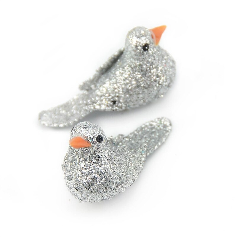 6 Stuks Wit En Roze Kunstmatige Foam Vogels Bruiloften Kerstboom Decoratie Diy Handwerk Accessoire Krans Scrapbooking: Silver