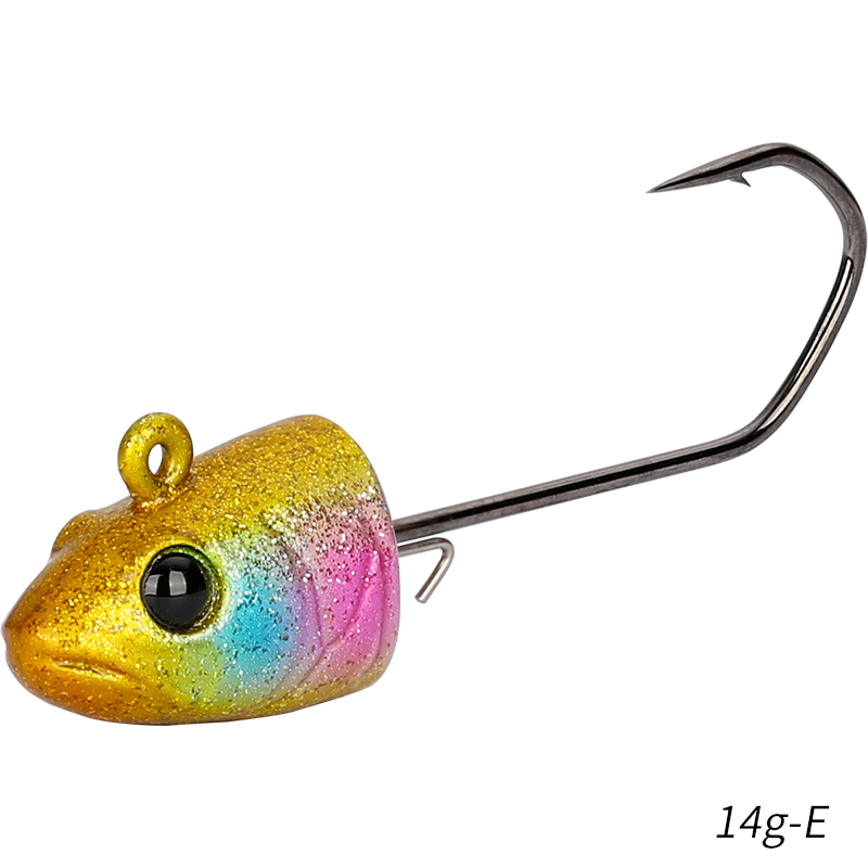 TSURINOYA-anzuelos de cabeza plomada de 11g y 14g, señuelo suave para pesca en aguas profundas, aparejos de Metal, accesorios de pesca: TSU-JIG HOOKS-14g-E