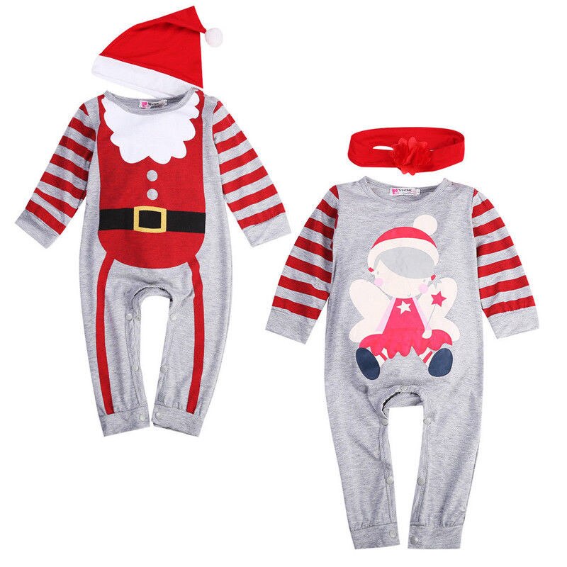 Baby Spring Autumn Clothing Newborn Unisex Kid Boy Girl Christmas Striped Jumpsuit Romper Xmas Santa Claus Outfit Set