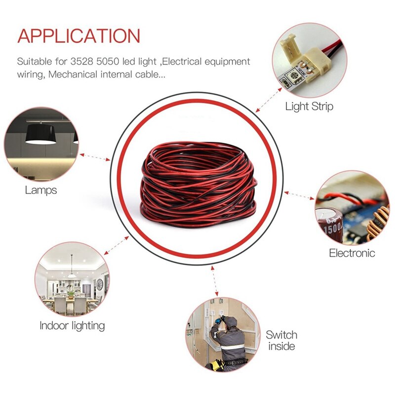 2Pin Wire 100M 22AWG 12V/24V Extension Cord Red And Black 2-Wire Stranded Tinned Copper LED Light Bar Power Cord