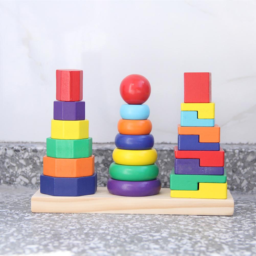 Wooden Geometric Shape Stacker Sorting Board Toddler Childhood Development Toy build early shape color size different skills toy