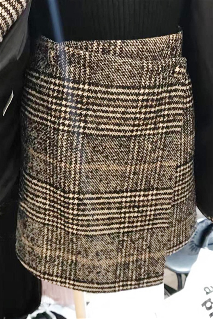 Syksy 2 -osainen setti naisten pitkähihainen takki takki naiset outwears ruudullinen tweed -hame puku setti naisten kaksiosainen asu plus koko