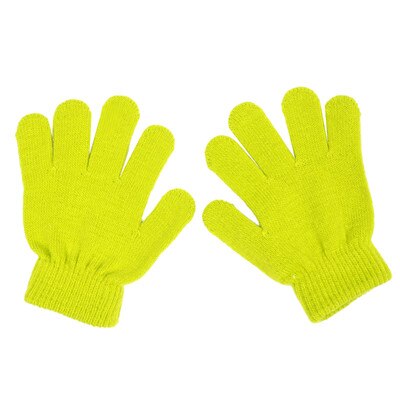 1 Pair Children Winter Knitted Glove Girl Boy Stretchy Knitted Warm Full Finger Gloves Children Candy Color Cute Gloves: Yellow
