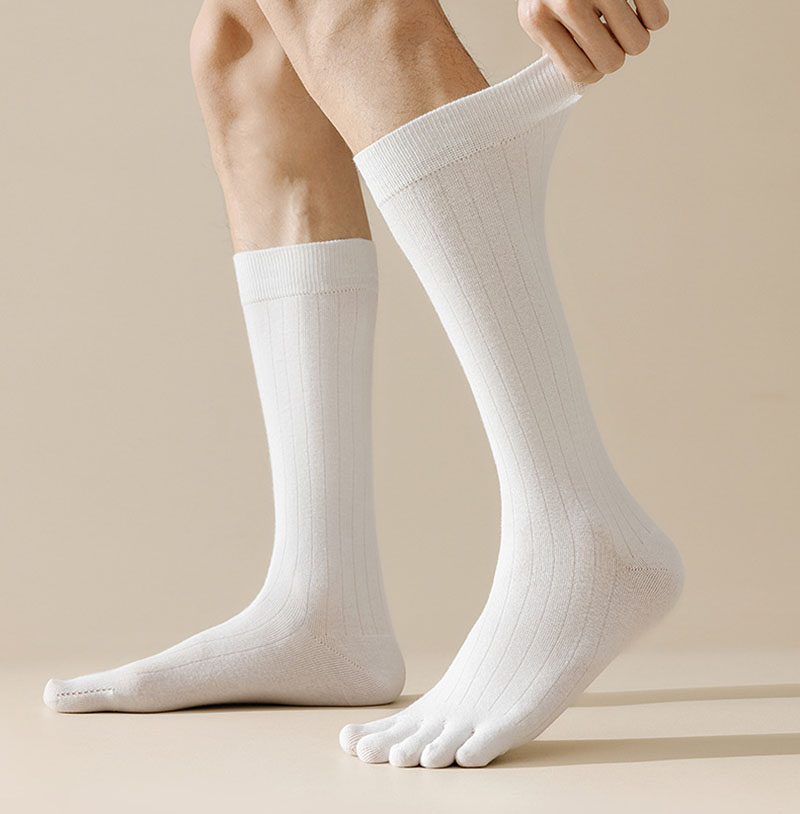 Calcetines hasta la rodilla a la con cinco dedos para hombre, calcetines a rayas de Color sólido hasta la pantorrilla, calcetines con punta abierta y absorción del sudor para primavera y verano, 5 dedos
