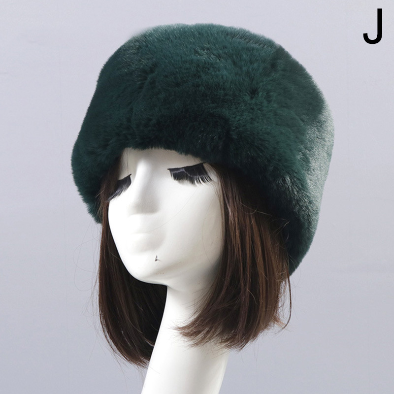 Moda Rrabbit Faux futro kozak styl rosyjski kobiety zimowe miękkie czapki narciarskie ciepłe okrągłe płaskie czapki kobiece nakrycia głowy: J