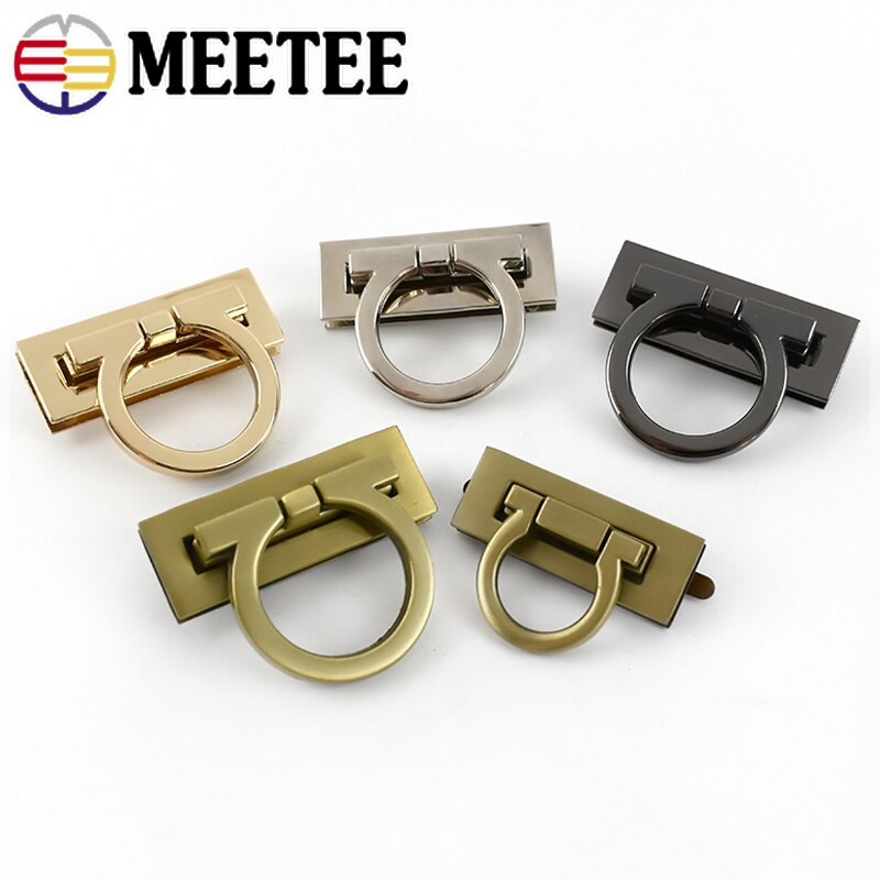 Meetee 2/4Pcs Metal Clasp Turn Twist Lock Handbag Rectangle Closure Decor Buckles DIY Bag Leather Craft Hardware Accessories