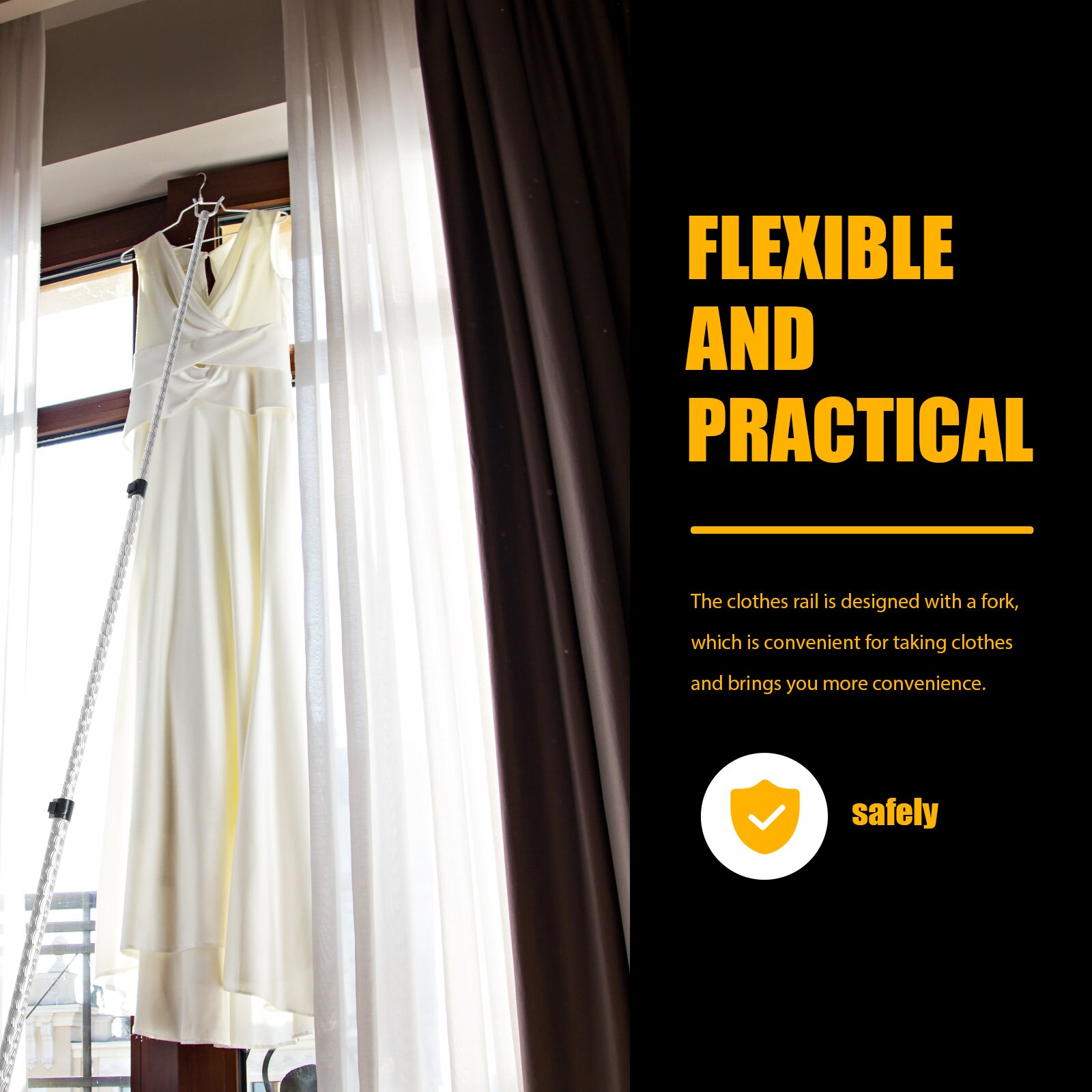 Retractable Clothesline Pole Closet Hook Pole Adjustable Closet Pole Hook