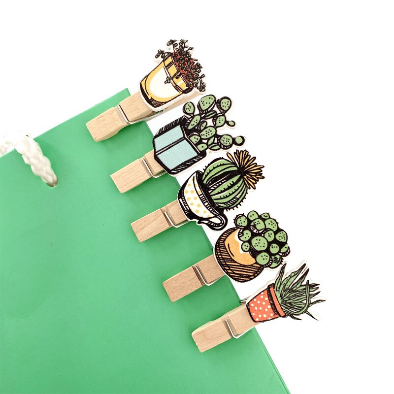 10 Uds de macetas de madera de cactus con cuerda de cáñamo, clip de decoración para habitación, Clips de papel de notas de Cactus bonitos