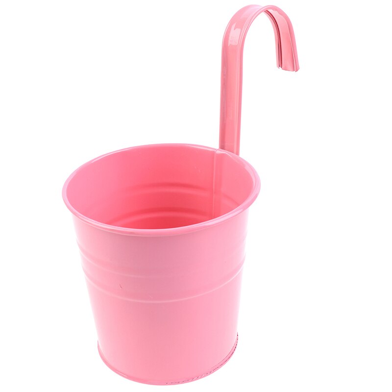 1 pc hage blomsterpotter vegghengende bøtte for balkongplanter potter hengende jern blomsterbeholdere 15.5cm x 10cm x 8cm: Rosa