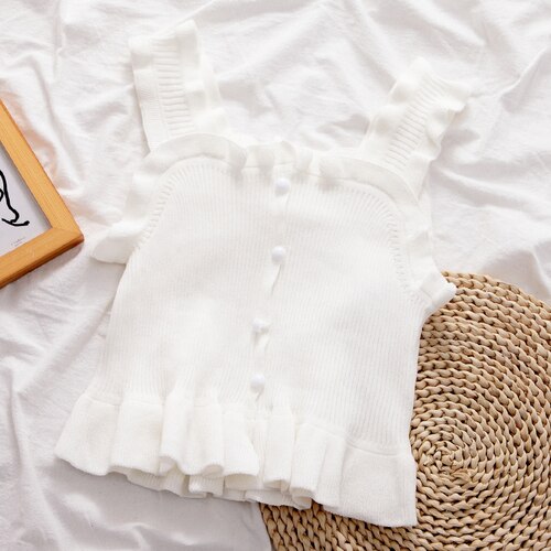 Gagarich colete feminino doce frilled 2020 verão novo estilo coreano feminino sólido magro wear topos: WHITE