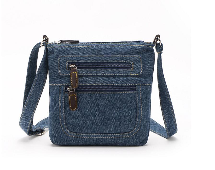 Främre dubbla dragkedjor axelväska bomull denim cross body väska lady jeans messenger bag kvinna liten väska