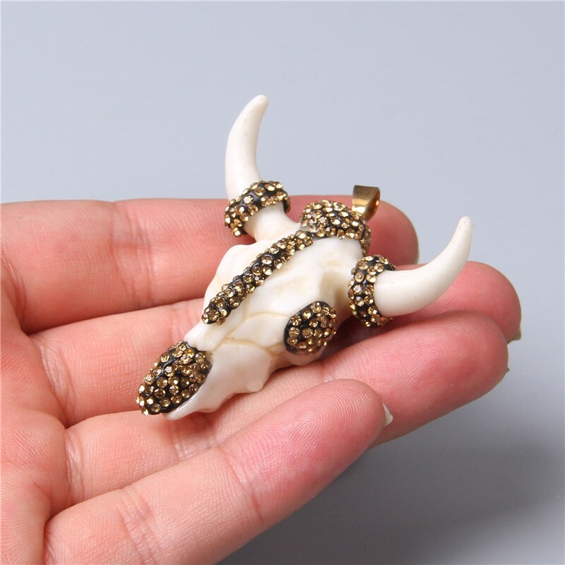 1pc weiß Knochen CZ Quartz perle Kuh Bull Ox Kopf Schädel Charms Anhänger Für halskette Schmuck machen Zubehör Erkenntnisse männer