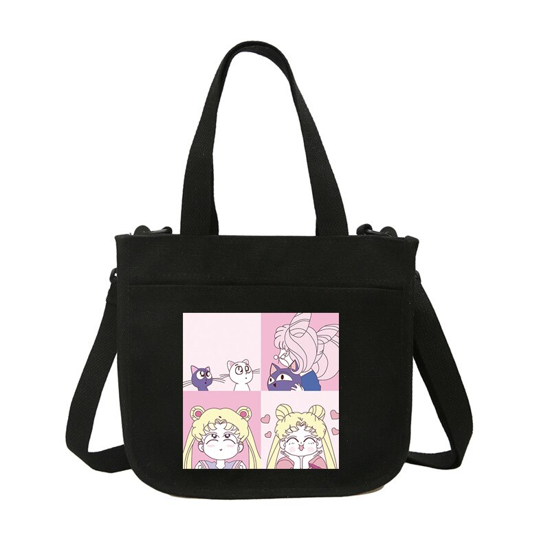 Delle donne sailor moon portatile borsa di tela Sacchetti di spalla di stile semplice Giapponese Casual Tote sacchetto esterno Delle Signore Borse per la Spesa: 9