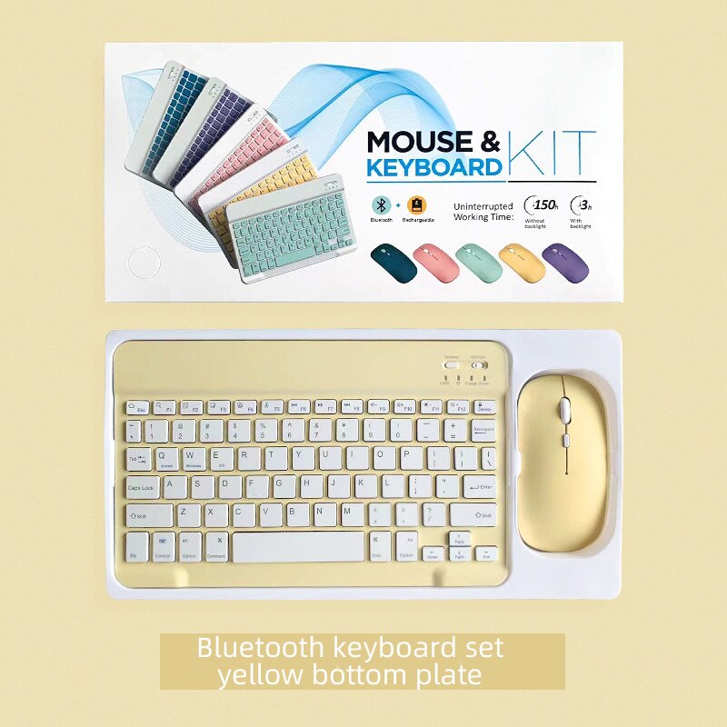 Bluetooth keyboard mouse set wireless portable ultra-thin rechargeable multifunctional mini keyboard and mouse for laptop tablet: Yellow bottom plate