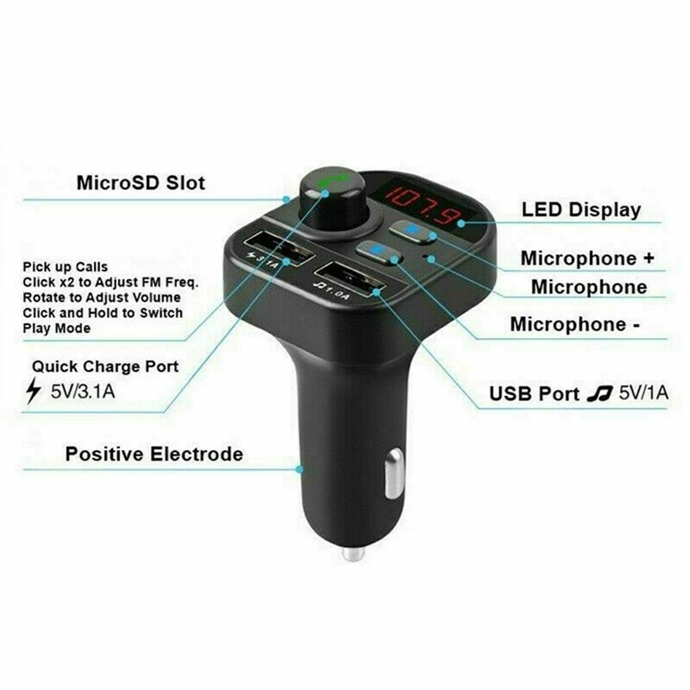 1 PC Bluetooth 5.0 Car FM Transmitter MP3 Player Wireless Hands free Radio Adapter Car Kit USB Charger Car Accessories