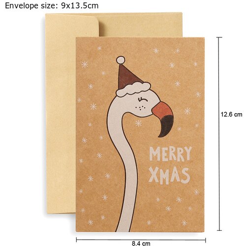 5 sæt kraft kort jule lykønskningskort enhjørning flamingo krokodille rensdyr glædelig jul årskort sæt med enveope: Flamingo