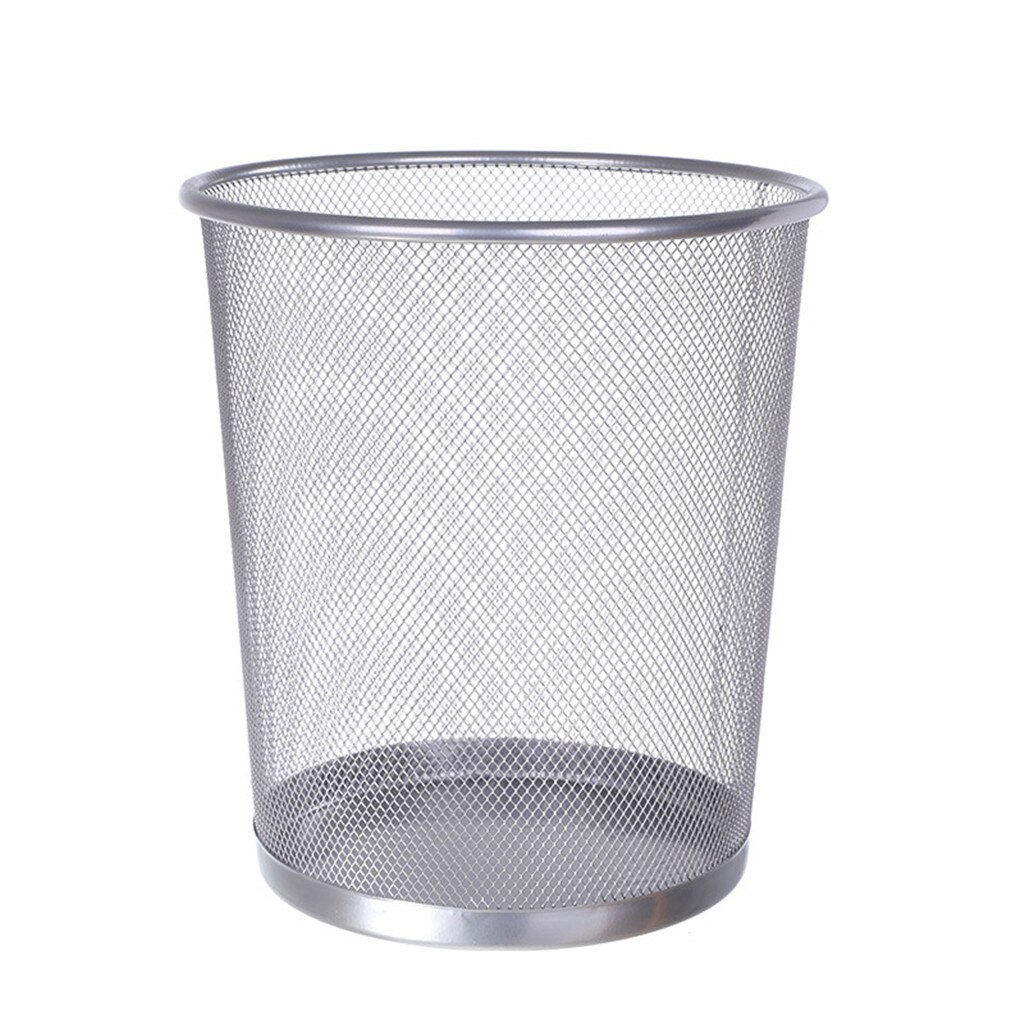Papelera de malla redonda de Metal sencilla sin tapa, papelera de hierro forjado para el hogar y la Oficina, organizador de cesta de papel, residuos de cocina, Bi: Sliver / 8 l
