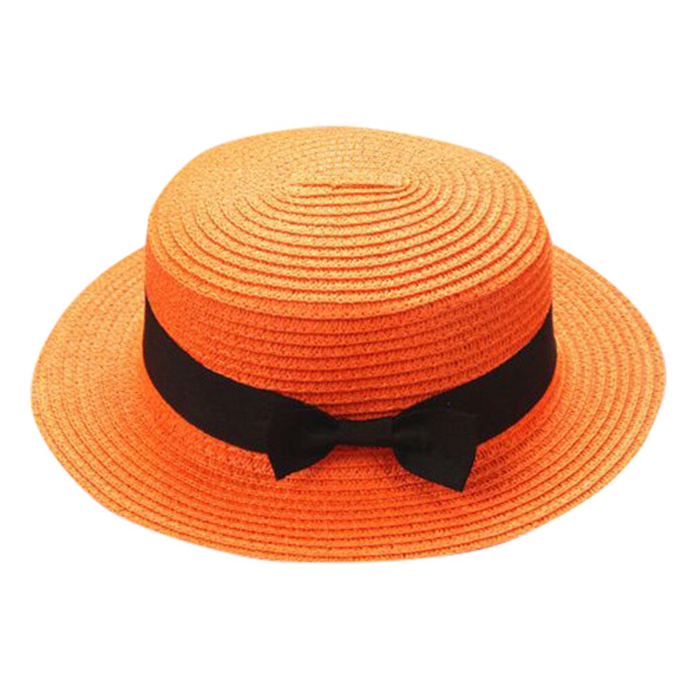 Bowknot Children Breathable Hat Straw Hat Kids Hat Boy Girls Cap Weaving Cap Unisex Straw Cylinder Bowler Hat #T1P: Orange