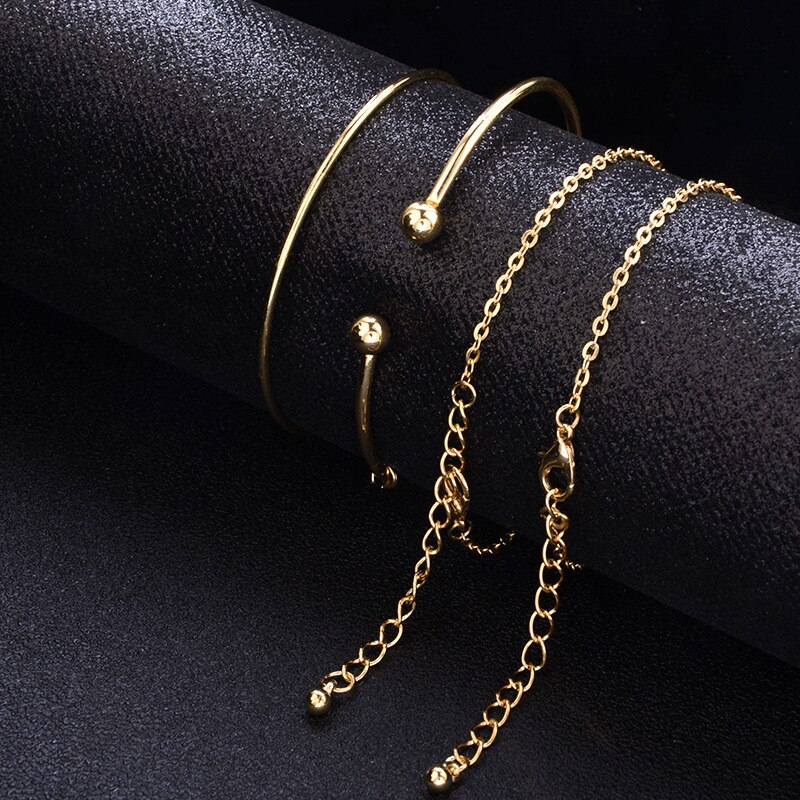 Modyle Bohemian Leaves Knot Round Chain Opening Gold Bracelet Set Women Apparel Jewelry Valentines Day