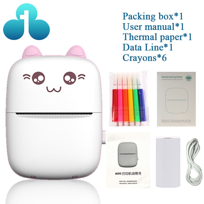 Portable Mini Thermal Printer Wirelessly BT 203dpi Photo Label Memo Wrong Question Printing With USB Cable Imprimante Portable: PINK