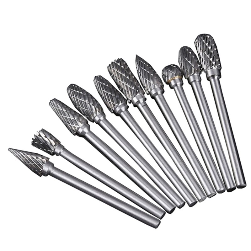 Double Cut Carbide Rotary Burr Set - 10 Pcs 1/8inch Shank, 1/4inch Head Length Tungsten Steel for Woodworking,Drilling: Default Title