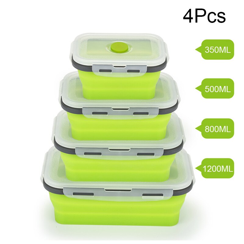 Silicone Folding Bento Lunch Box Food Storage Container Dinnerware Meal Food Container Kitchen Storage Accessories: 4PCS