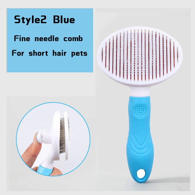 Pet Hair Remover Cat Dog Hair Removal Comb Cat Brush Grooming Toll Automatic Hair Brush Trimmer Self-Cleaning Pet-supplies: Style2 Blue