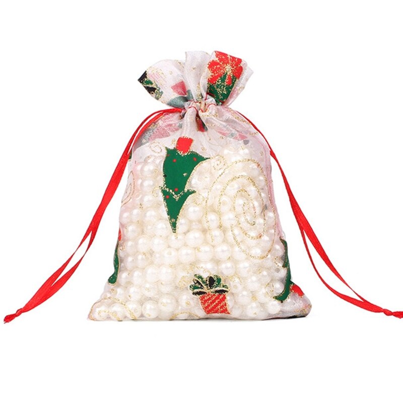 100 stuks kerst organza zakjes snoep doorschijnende zak sieraden bruiloft feest kerst verpakking display zakjes: 03