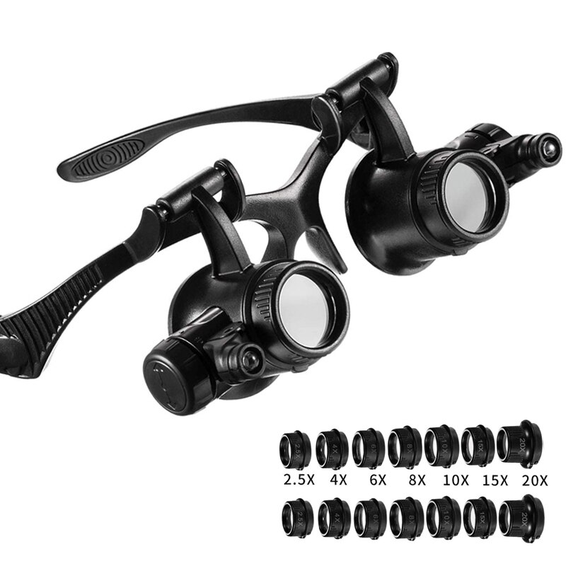 Headband LED Light Glasses Magnifier 2.5X 4X 6X 8X 10X 15X Dual Eye Loupe Lens for Watchmaker Jewelry Optical Lens Glass Magnifi: A