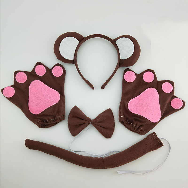 Diadema con orejas de Mono para hombre y niño, bandanas de pelo de animales para , diadema de felpa para cumpleaños, disfraz de Halloween, Cosplay: Oro
