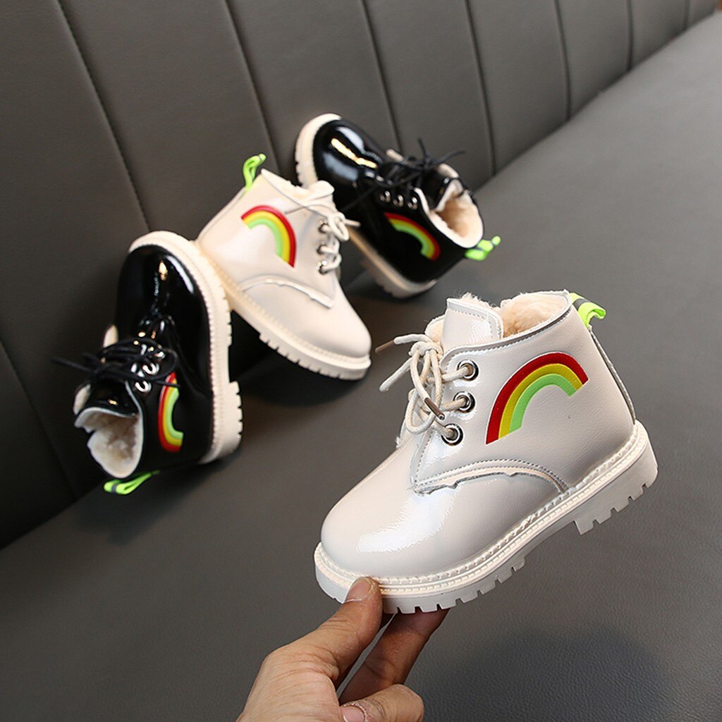JAYCOSIN Kinderen Enkellaarsjes Kid Baby Super Warm Pluche Laarzen Jongens Meisje Antislip Schoen Regenboog Winter Side Zip korte Laars