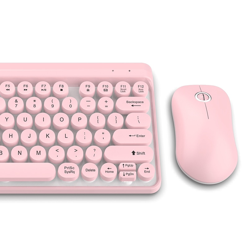 Wireless Keyboard and Mouse Set 2.4GHz Wireless Cute Retro Round Key Caps Keyboard and Ergonomic Mouse Combo