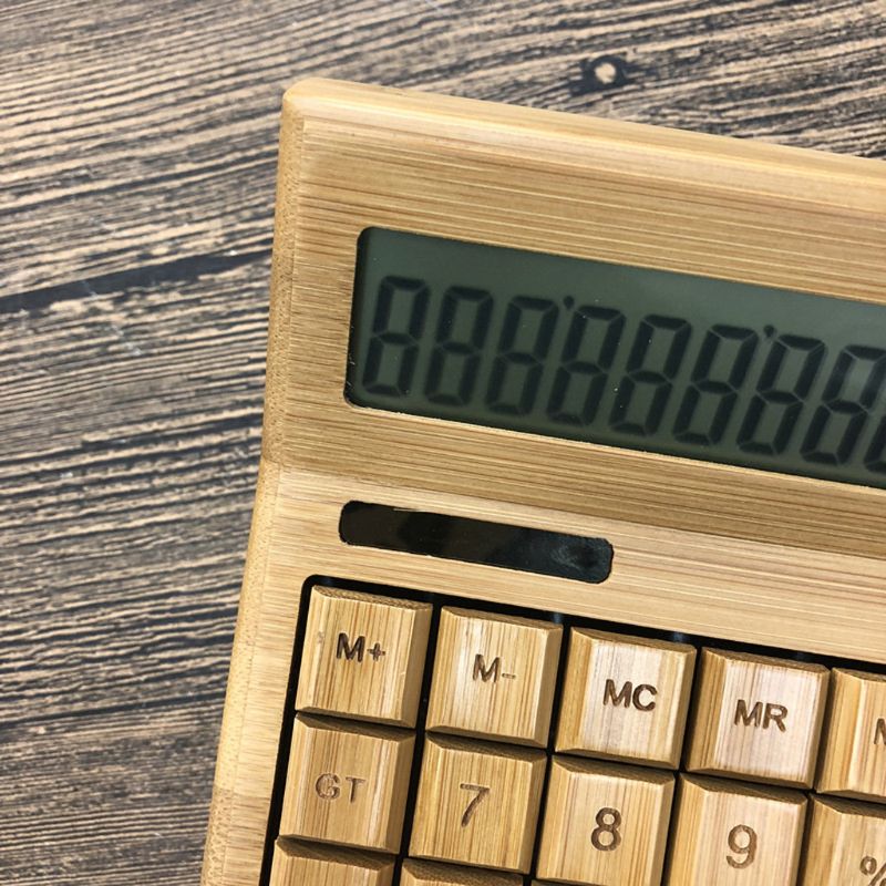 Functionele Desktop Calculator Zonne-energie Bamboe Rekenmachines Met 12 Cijfers Groot Display