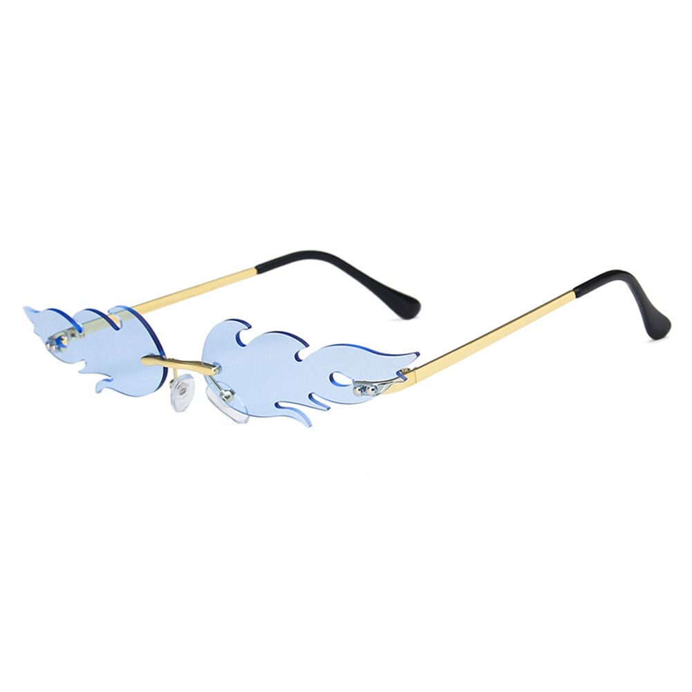 Palo liekki aurinkolasit naiset miehet brändi rimless aalto silmälasit ylellisyys trendit kapeat aurinkolasit streetwear: Sininen