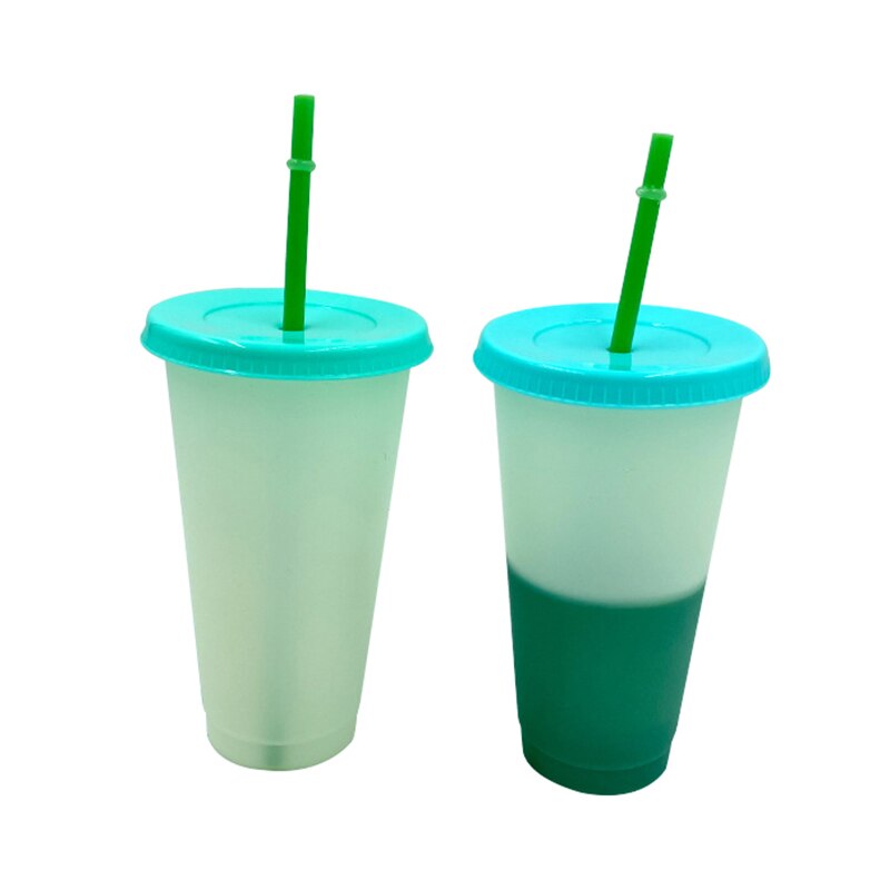 Reusable Color Changing Cold Cups Temperature Magical Color Change Cups Magic Juice Coffee Cup Bottles With Straws And Lid Set: 04