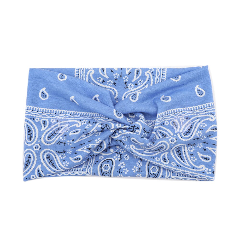 Unisex Paisley Print Stretch Knop Brede Hoofdband Anti-Leash Masker Haarband Zweet Absorberende Huidvriendelijke Yoga Workout zweetband: Blauw