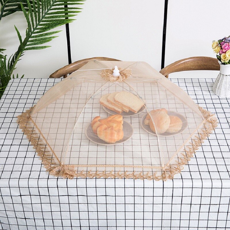 70/80cm store husholdningsprodukter paraplybetræk picnic grillfest anti myg fluesikker nettet til køkkenbordet: En guldrunde