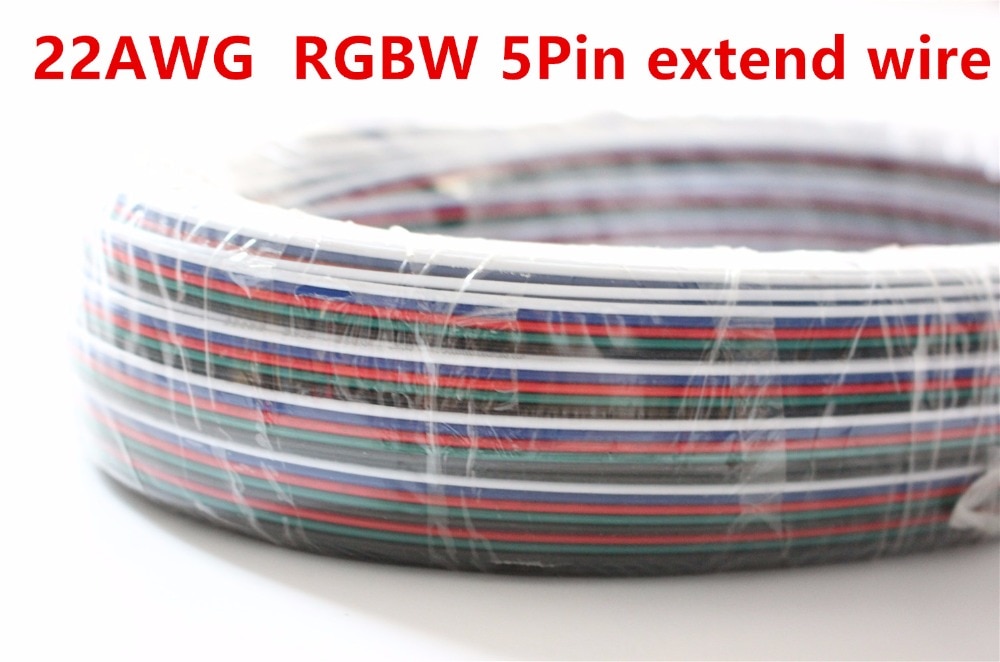 5 m/partij RGBW 5pin cable voor LED RGBW RGBWW strip, 22AWG RGBW 5 kleuren draad, 5pin Vertind koper breiden draad