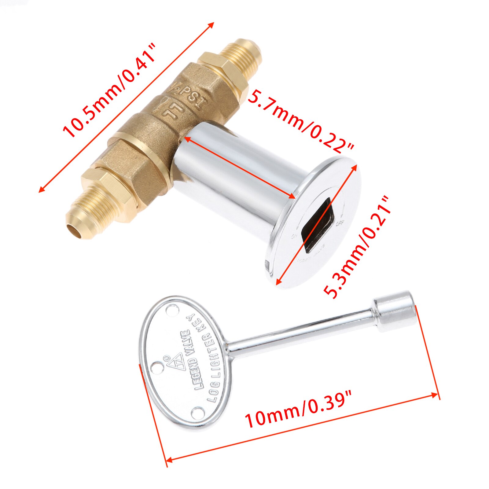 Gas LPG Propane Fuels Fire Pit 1/2 Inch Straight Quarter-Turn Shut-Off Valve +3-inch Key +3/8 Male Flare X 1/2 NPT Fittings