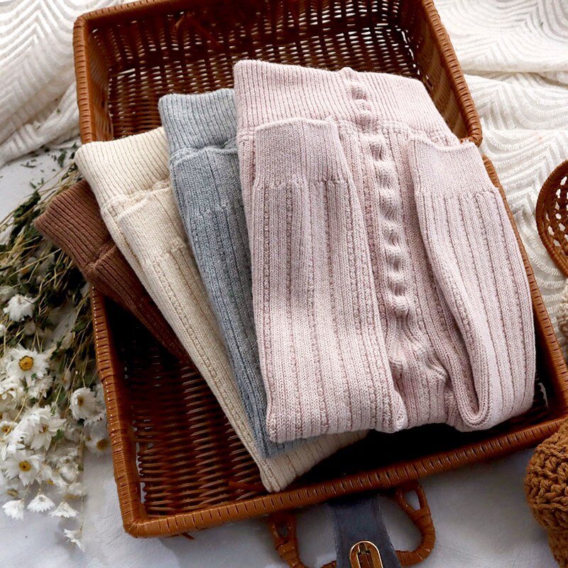 Leggings di lana spagnola per bambini neonate di cotone Leggings collant ispessiti vita alta elasticità pantaloni accoglienti pantaloni per bambini