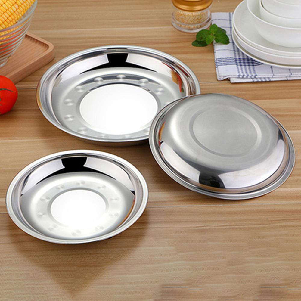 14-28cm Stainless Steel 304 Round Plate Household Cooking Plate Seasoning Barbecue Plate