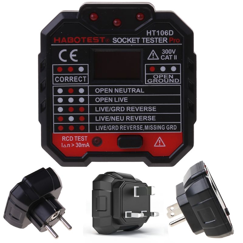 HT106 Electric Socket Tester Neutral Live Earth Wire Testing Circuit Polarity Detector Wall Plug Breaker Finder