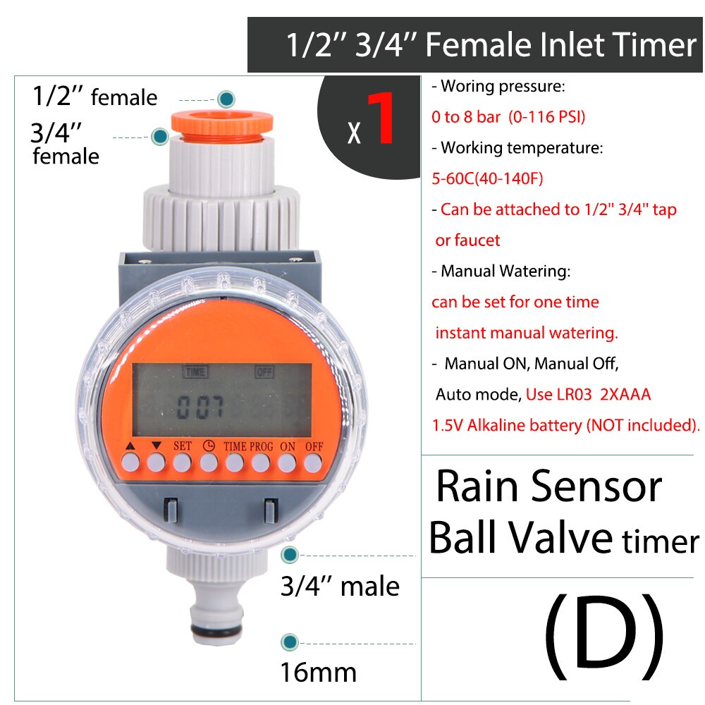Tuin Watering Timer Elektronische Automatische Strooi Systeem Lcd Liquid Crystal Display Regen Sensor Solar Irrigatie Controller: D