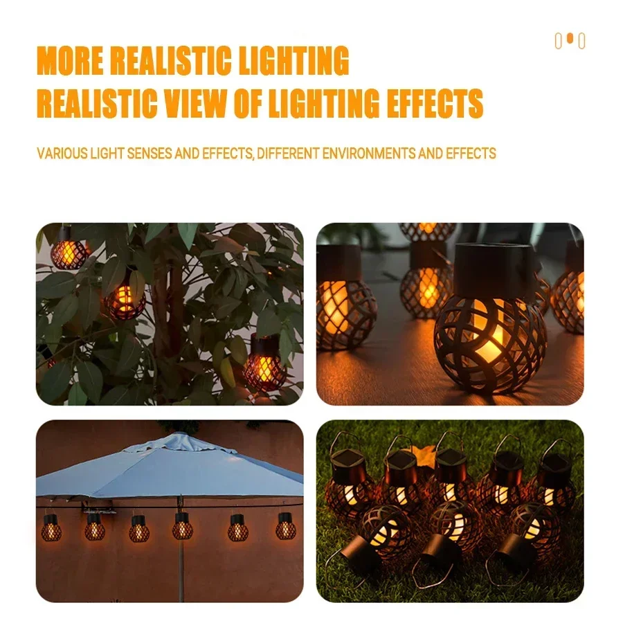 Mini hanglamp op zonne-energie met vlameffect, tuindecoratie, sprookjesachtige lamp op zonne-energie voor terras, tuin en erf.