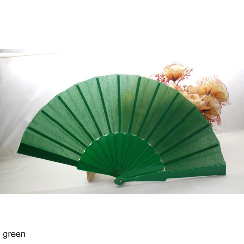 Abanico de plástico de poliéster y algodón para decoración del hogar, accesorio plegable de 13 colores, ideal para fiestas, baile al aire libre, portátil, 23cm de longitud, 1 Uds.: Verde